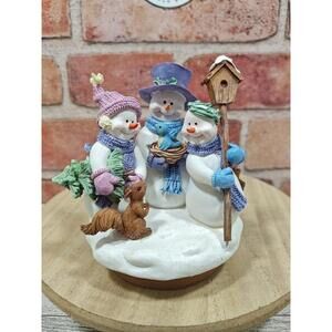 Home Interiors Snowman Family Jar Candle Topper Bird Squirrel Birdhouse Vintage